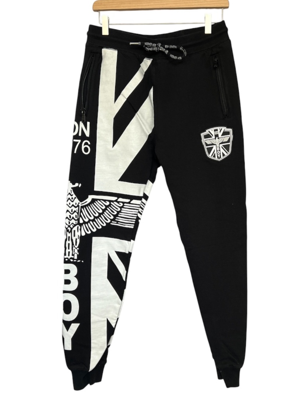 BOY LONDON Logo Sweatpants Joggers Eagle Union Jack Black & White Size M Cotton